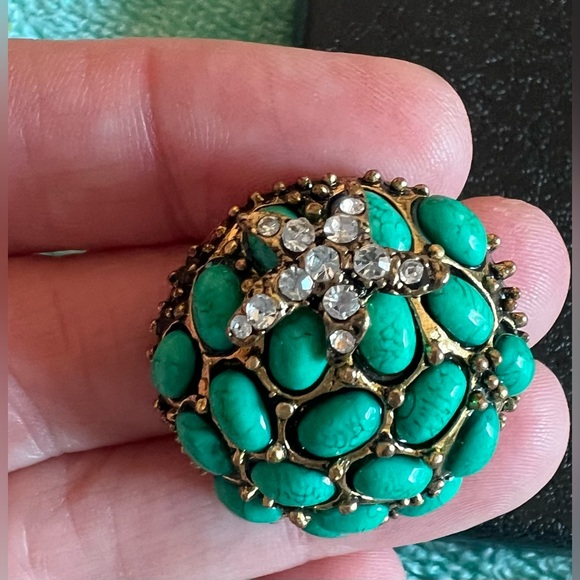 Kenneth Jay Lane Green and Gold Earrings with Crystal Starfish RARE - Picture 4 of 5